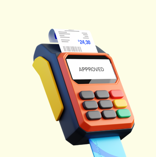POS payment terminal with an approved transaction receipt